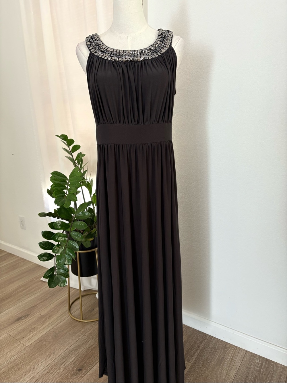 Haani Black Maxi Dress with Beaded Neckline - Picture 7 of 10
